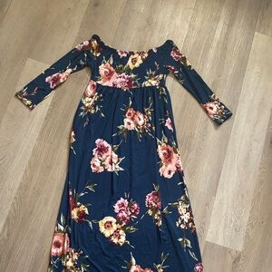Navy Floral Off-Shoulder Maxi Dress